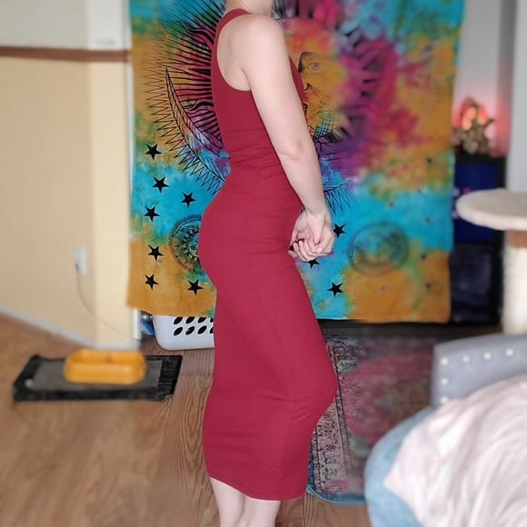 Long Red Ribbed Dress - Picture 2 of 6